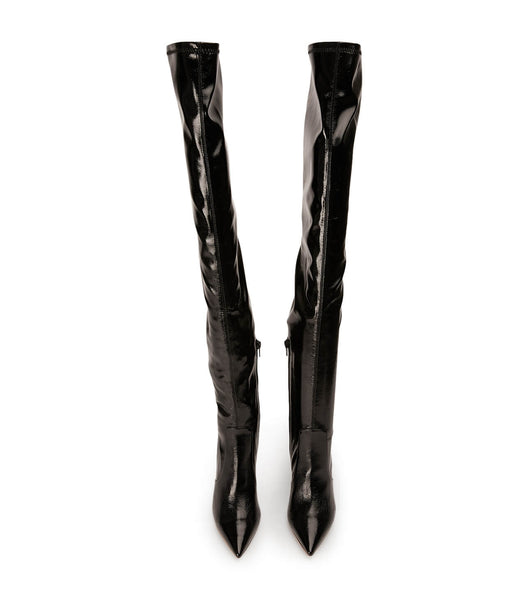Tony Bianco Avah Black Crinkle Patent 10.5cm Heeled Boots Black | IEJKU10200