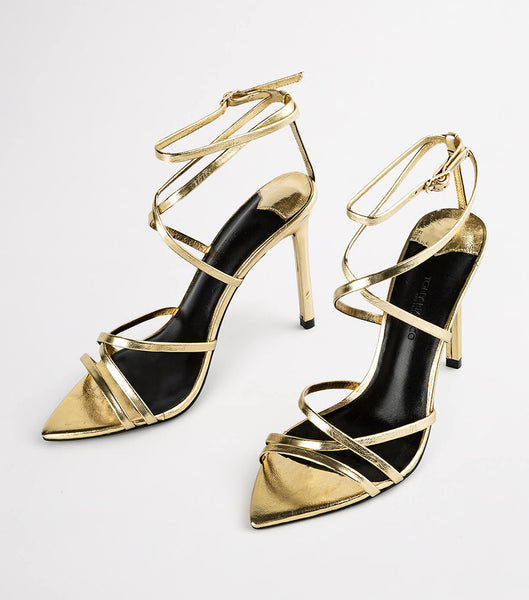 Tony Bianco Marcy Gold Foil 10.5cm Strappy Heels Gold | IEXBR62078